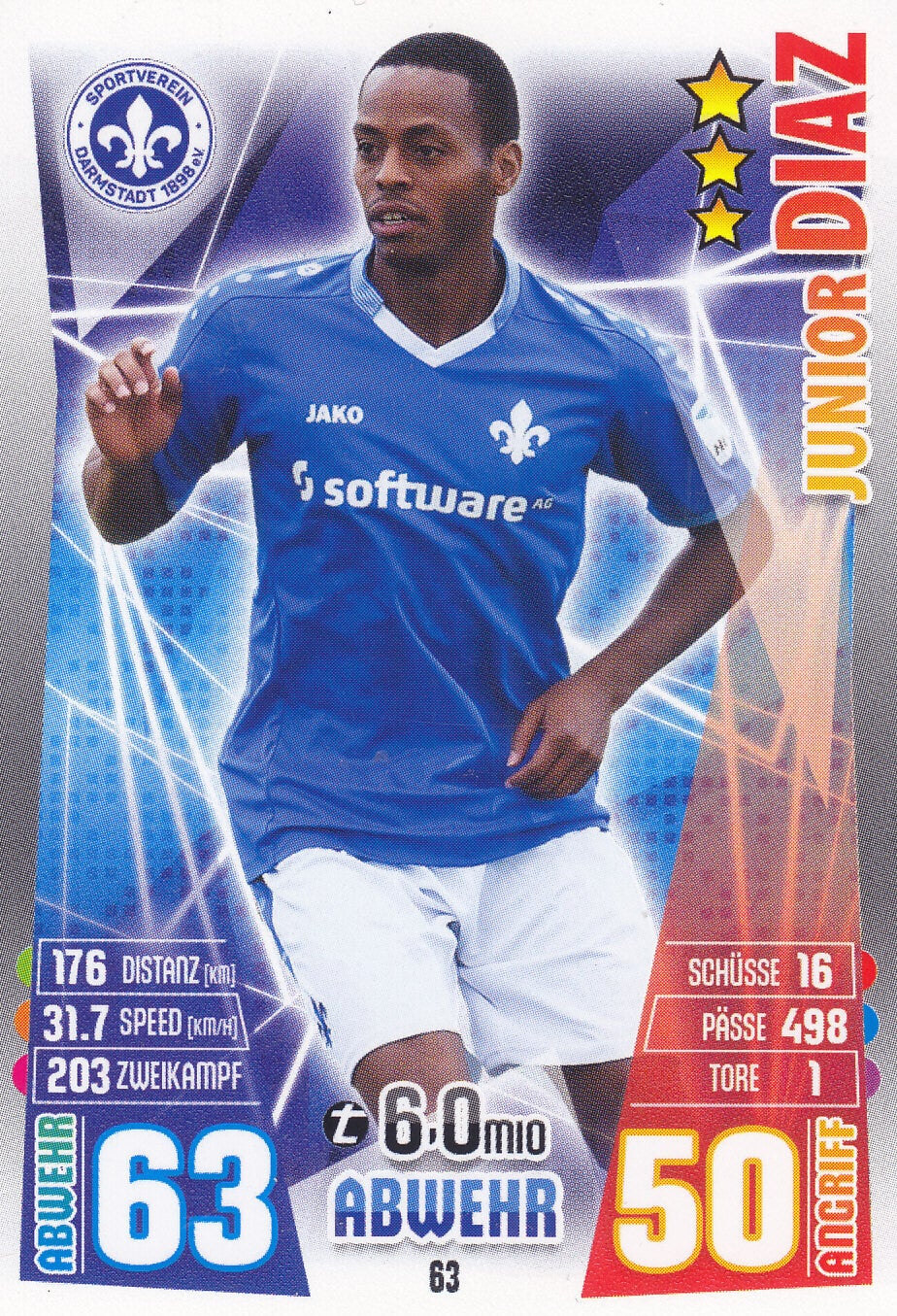 Junior Diaz / Darmstadt 98 / Topps Match Attax 2015 / Basis Karte / Nr.63