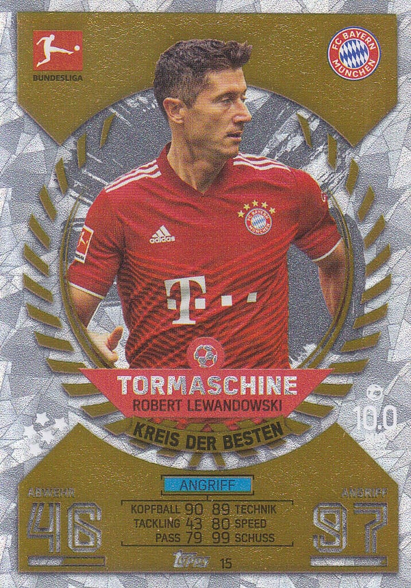 Robert Lewandowski / Bayern München / Topps Match Attax 2021 / Kreis der Besten Tormaschine / Nr. 15