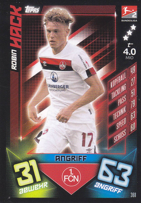 Robin Hack - 1.FC Nürnberg - Topps Match Attax 2019 - Basis Karte - Nr. 368
