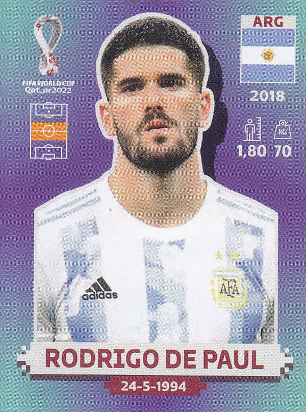 Rodrigo de Paul / Argentinien / Panini WM 2022 / Basis Bild / Nr. ARG 10