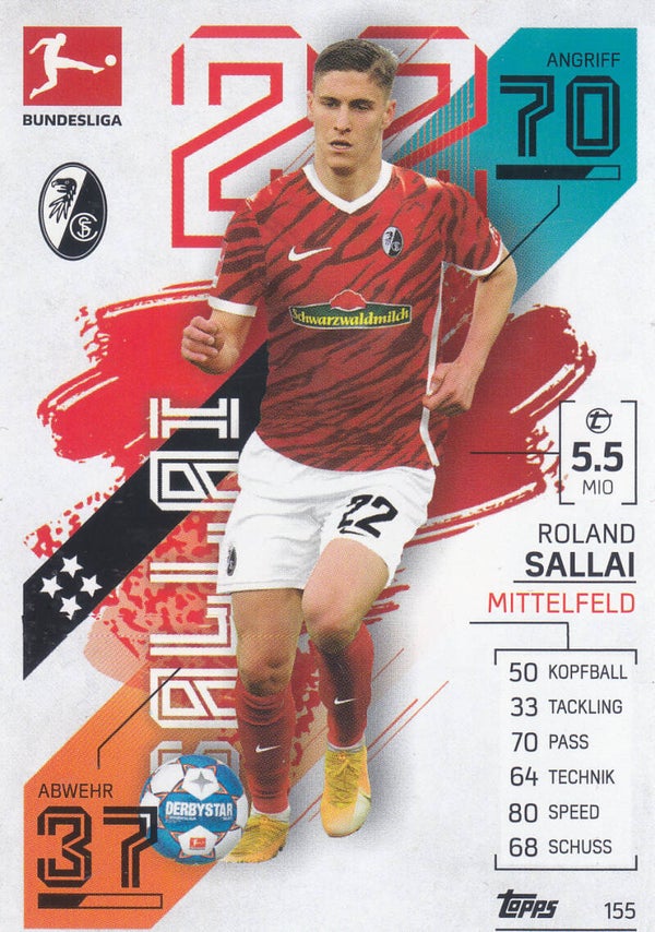Roland Sallai / SC Freiburg / Topps Match Attax 2021 / Basis Karte / Nr.155