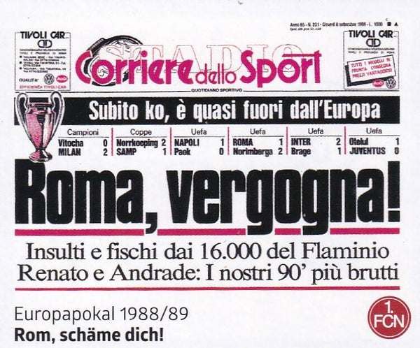 Rom, schäme Dich - Panini 125 Jahre 1.FC Nürnberg - Europapokal 1988/89 - Nr. 200