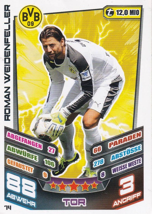 Roman Weidenfeller / Borussia Dortmund / Topps Match Attax 2013 / Basis Karte / Nr. 74