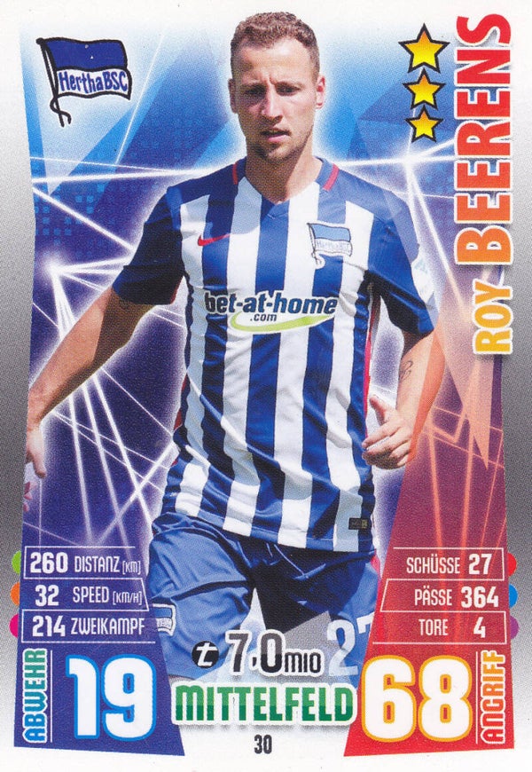 Roy Beerens / Hertha BSC Berlin / Topps Match Attax 2015 / Basis Karte / Nr. 30
