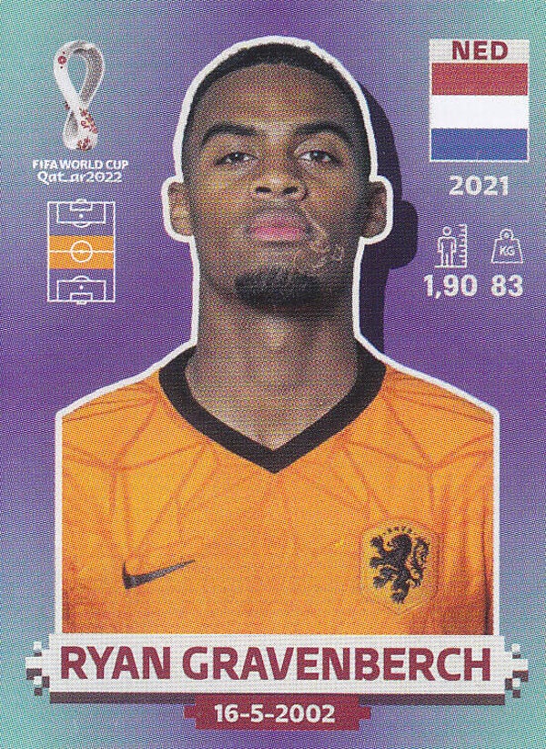 Ryan Gravenberch / Holland / Panini WM 2022 / Basis Bild / Nr. NED 12