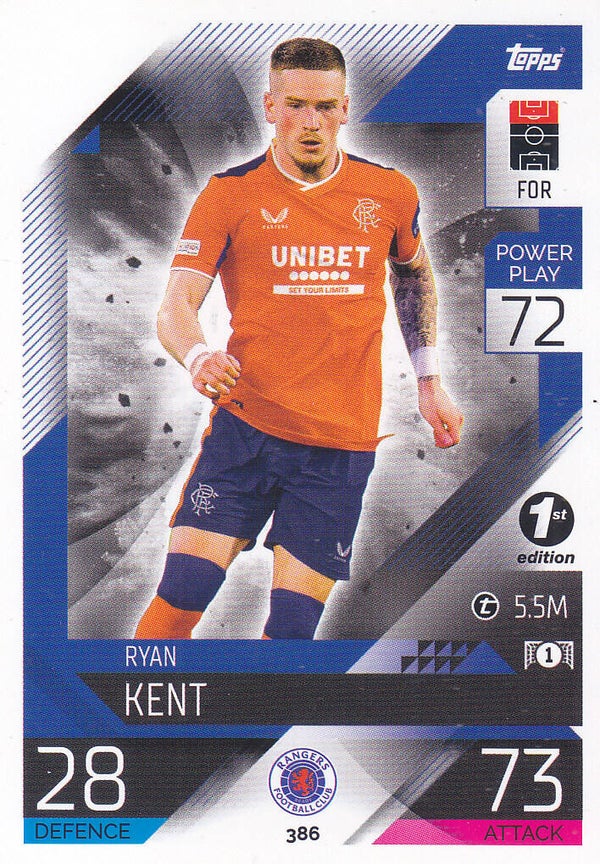 Ryan Kent / Glasgow Rangers / Topps Champions League 2022 / Basis Karte / Nr.386