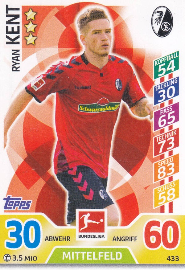 Ryan Kent / SC Freiburg / Topps Match Attax 2017 / Basis Karte / Nr. 433