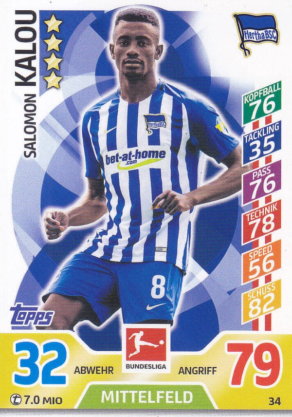 Salomon Kalou / Hertha BSC Berlin / Topps Match Attax 2017 / Basis Karte / Nr. 34