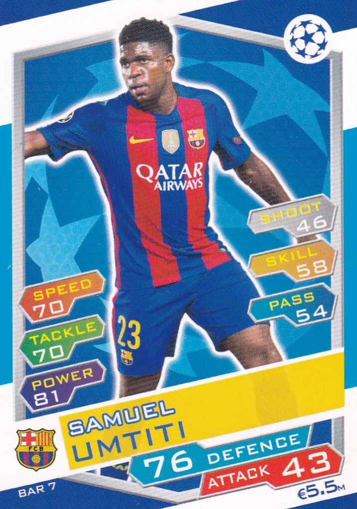 Samuel Umtiti - FC Barcelona - Topps Champions League 2016 - Basis Karte - Nr. BAR 7