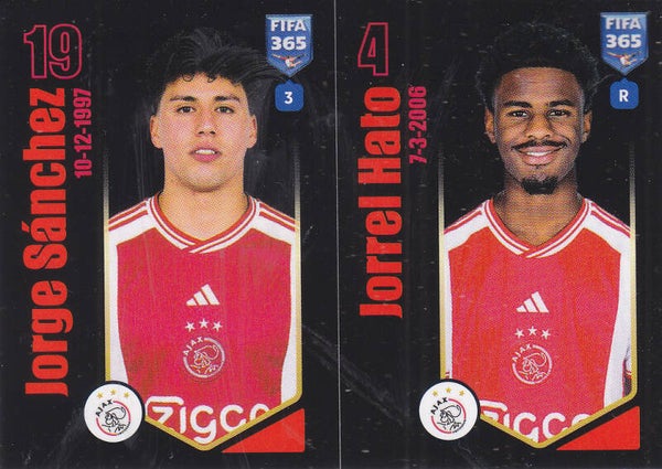 Jorge Sanchez & Jorrel Hato / Ajax Amsterdam / Panini Fifa 365 Jahr 2024 / Basis Doppelbild / Nr. 120a 120b