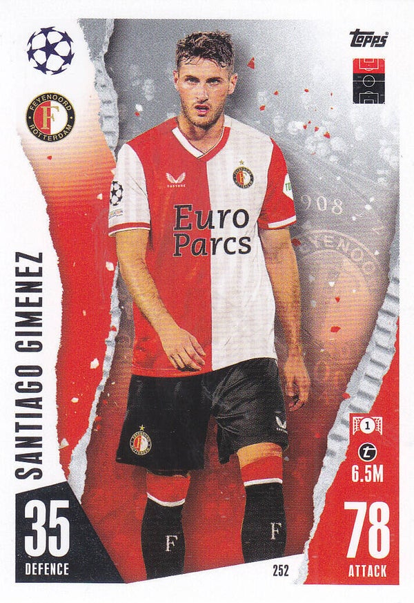 Santiago Gimenez / Feyenoord Rotterdam / Topps Champions League 2023 / Basis Karte / Nr.252