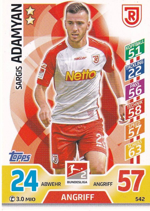 Sargis Adamyan - SSV Jahn Regensburg - Topps Match Attax 2017 - Basis Karte - Nr. 542