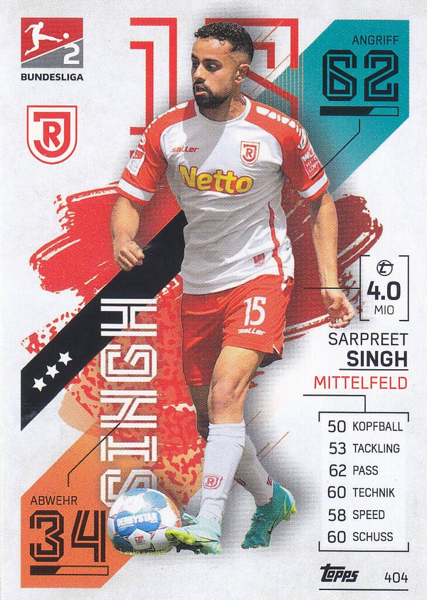 Sarpreet Singh - SSV Jahn Regensburg - Topps Match Attax 2021 - Basis Karte - Nr. 404