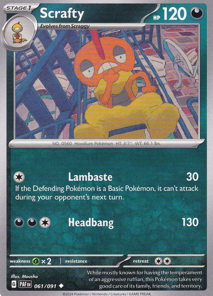 Scrafty / Pokemon / Serie Scarlet & Violet Paldean Fates 2024 / Stage 1 / Nr. 061/091