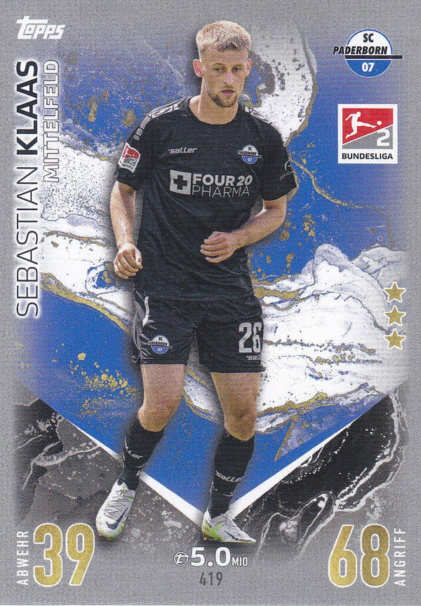 Sebastian Klaas / SC Paderborn / Topps Match Attax 2023 / Basis Karte 2.Bundesliga / Nr.419