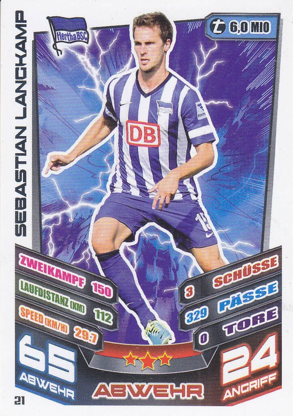 Sebastian Langkamp / Hertha BSC Berlin / Topps Match Attax 2013 / Basis Karte / Nr.21