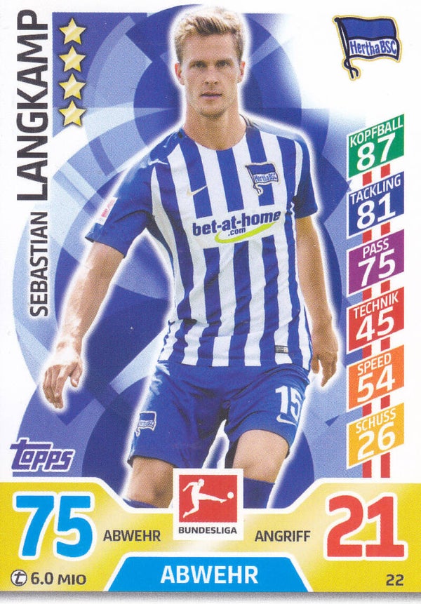 Sebastian Langkamp / Hertha BSC Berlin / Topps Match Attax 2017 / Basis Karte / Nr. 22