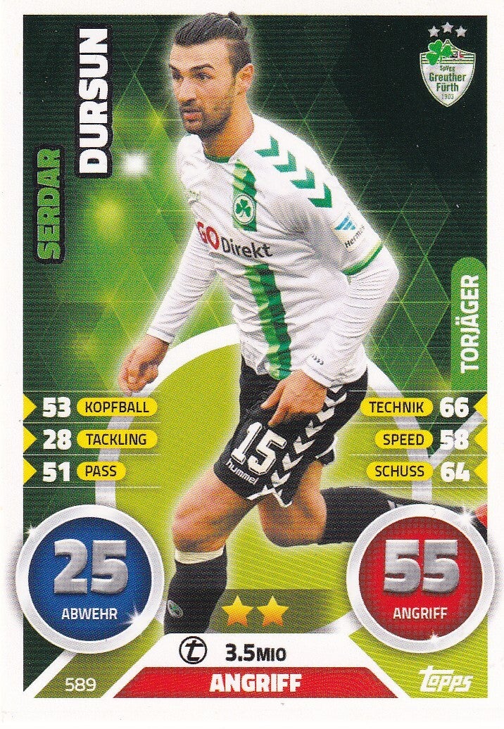 Serdar Dursun - SpVgg Greuther Fürth - Topps Match Attax 2016 - Torjäger - Nr. 589