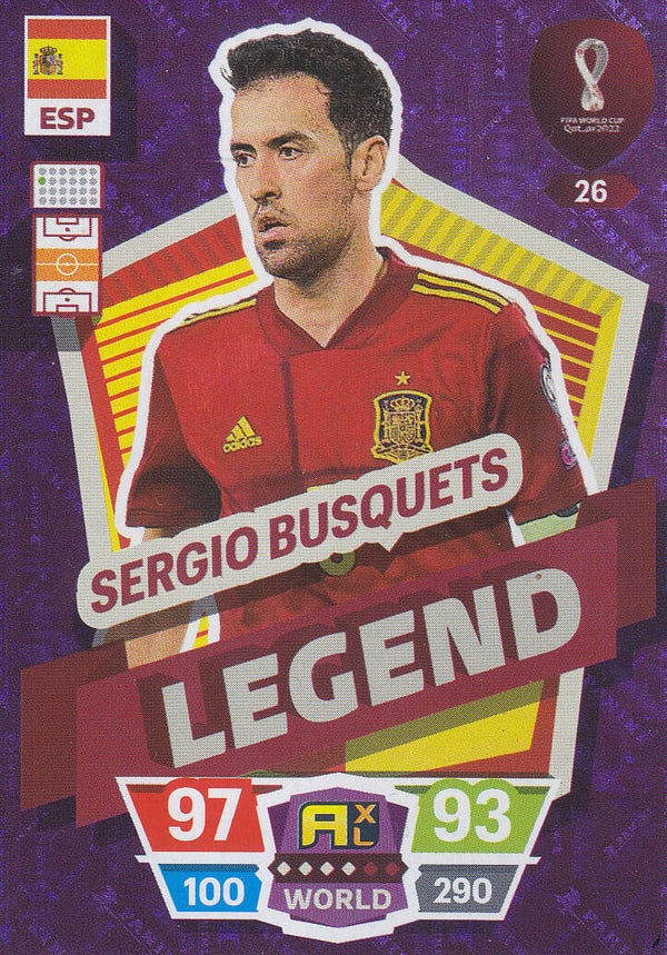Sergio Busquets / Spanien / Panini WM 2022 / Legend Karte / Nr. 26