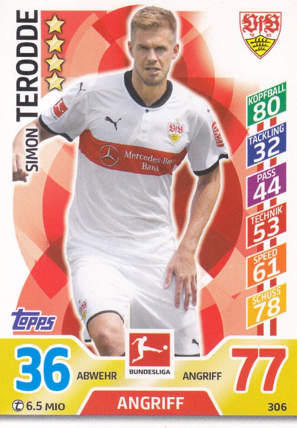 Simon Terodde - VFB Stuttgart - Topps Match Attax 2017 - Basis Karte - Nr. 306