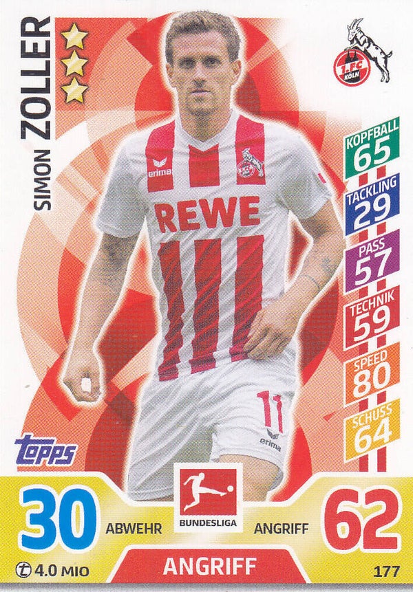 Simon Zoller / 1.FC Köln / Topps Match Attax 2017 / Basis Karte / Nr. 177