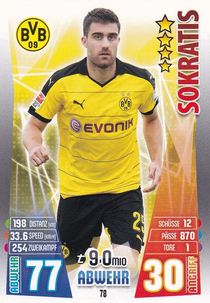 Sokratis - Borussia Dortmund - Topps Match Attax 2015 - Basis Karte - Nr. 78