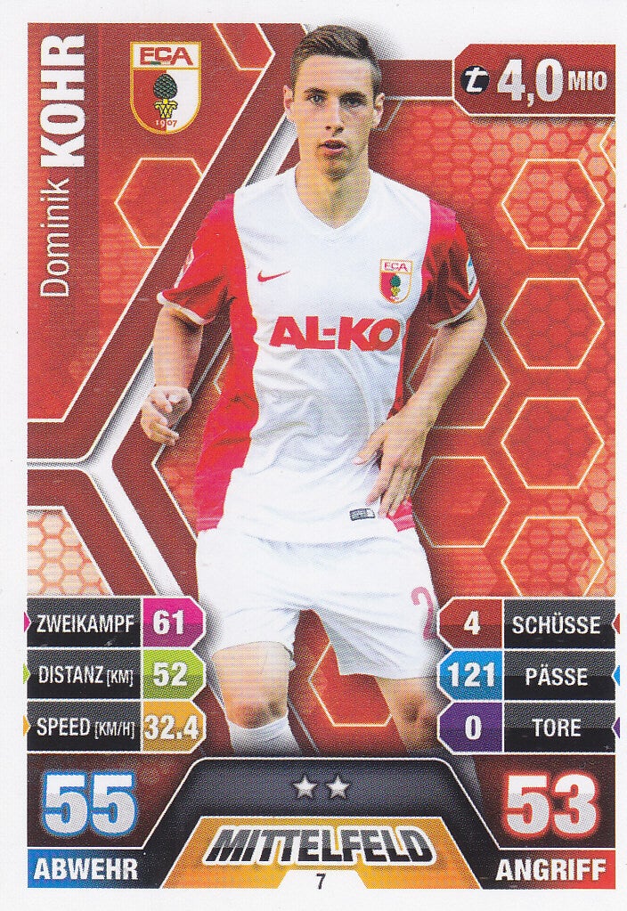 Dominik Kohr / FC Augsburg / Topps Match Attax 2014 / Basis Karte / Nr.7