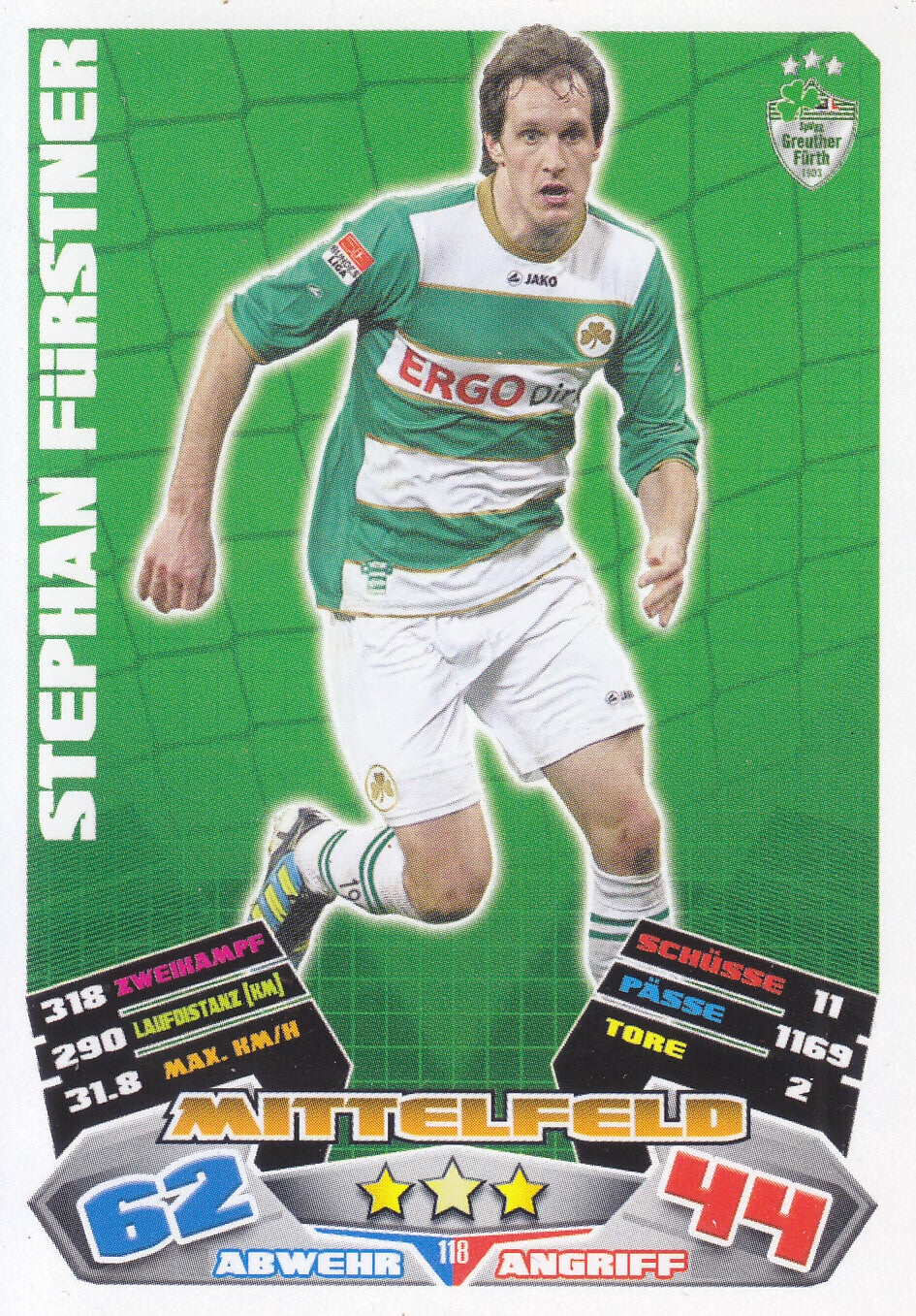 Stephan Fürstner / SpVgg Greuther Fürth / Topps Match Attax 2012 / Basis Karte / Nr. 118