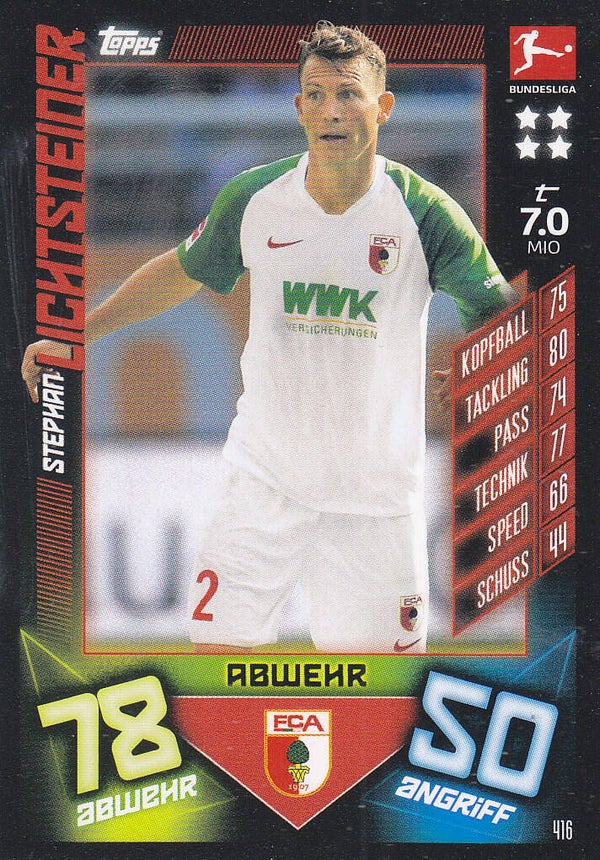 Stephan Lichtsteiner / FC Augsburg / Topps Match Attax 2019 / Basis Karte / Nr. 416