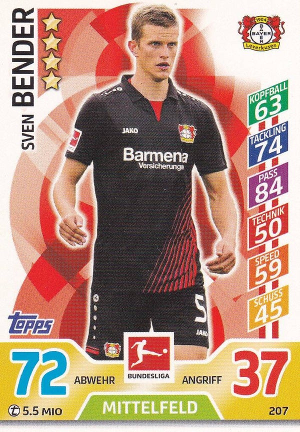 Sven Bender / Bayer 04 Leverkusen / Topps Match Attax 2017 / Basis Karte / Nr. 207