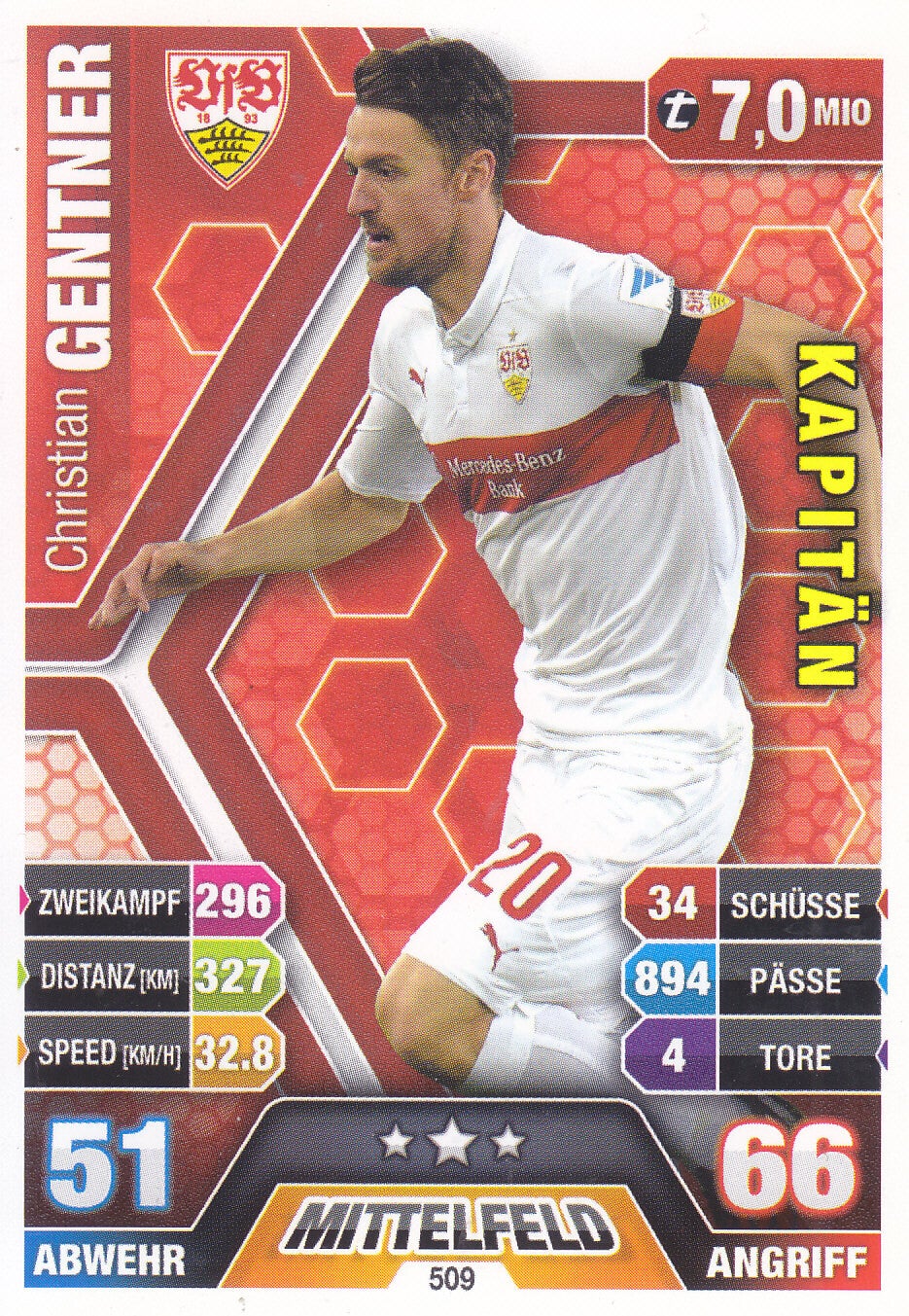 Christian Gentner / VFB Stuttgart / Topps Match Attax 2014 / Kapitän / Nr.509