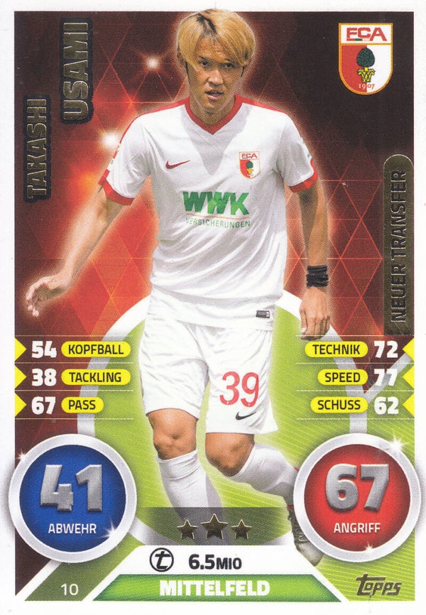 Takashi Usami / FC Augsburg / Topps Match Attax 2016 / Neuer Transfer / Nr.10