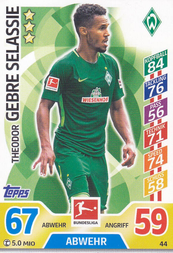 Theodor Gebre Selassie / SV Werder Bremen / Topps Match Attax 2017 / Basis Karte / Nr. 44