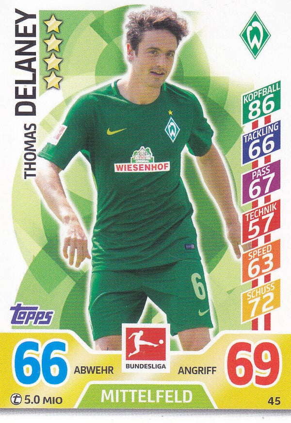 Thomas Delaney / SV Werder Bremen / Topps Match Attax 2017 / Basis Karte / Nr. 45