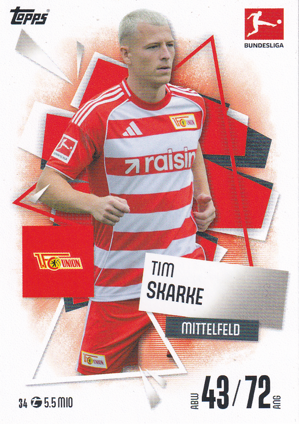 Tim Skarke - 1.FC Union Berlin - Topps Match Attax 2025 - Basis Karte - Nr. 34