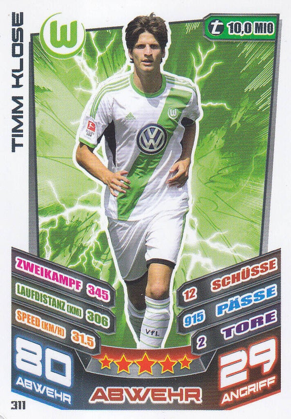 Timm Klose / VFL Wolfsburg / Topps Match Attax 2013 / Basis Karte / Nr. 311