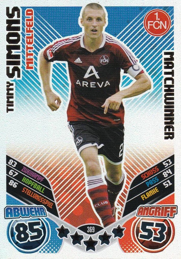 Timmy Simons / 1.FC Nürnberg / Topps Match Attax 2011 / Matchwinner / Nr. 369