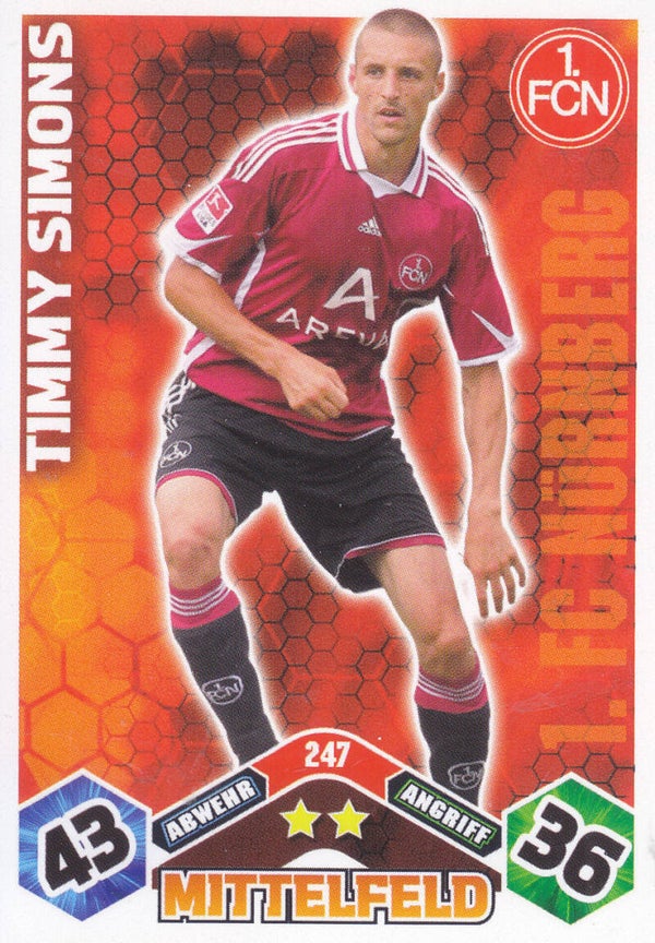 Timmy Simons - 1.FC Nürnberg / Topps Match Attax 2010 / Basis Karte / Nr. 247