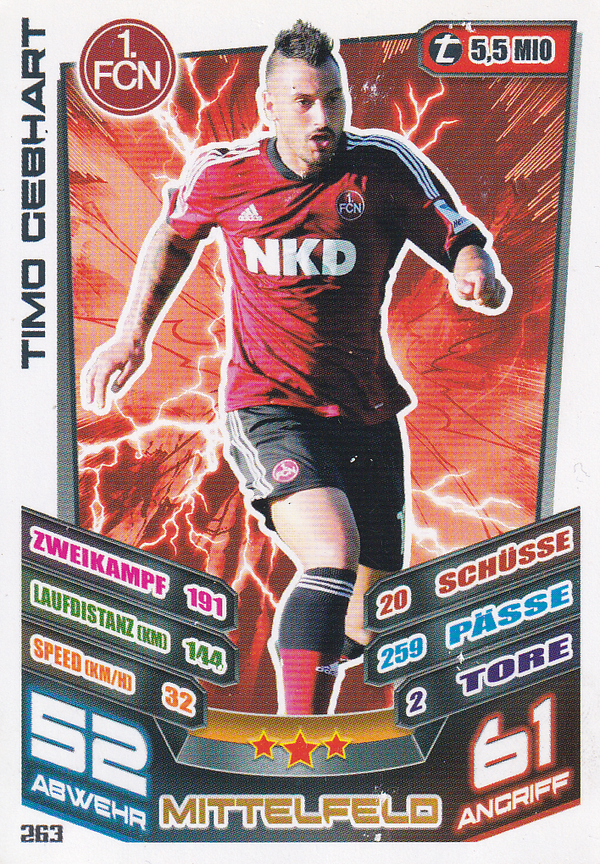 Timo Gebhart - 1.FC Nürnberg - Topps Match Attax 2013 - Basis Karte - Nr. 263