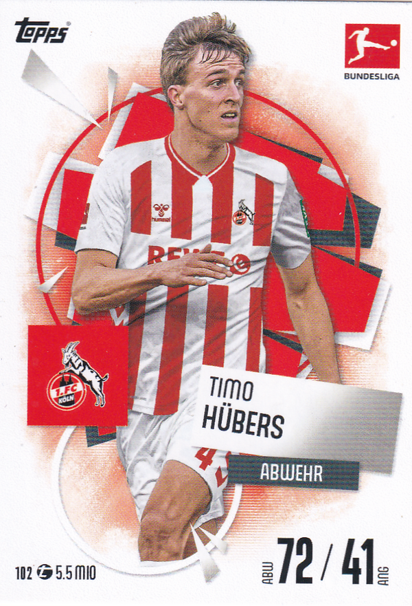 Timo Hübers - 1.FC Köln - Topps Match Attax 2025 - Basis Karte - Nr. 102