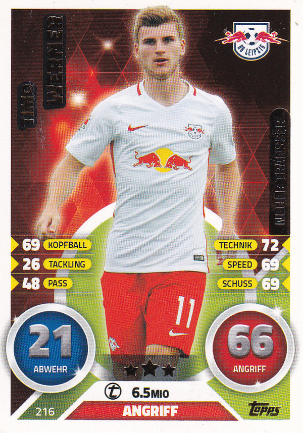 Timo Werner - RB Leipzig - Topps Match Attax 2016 - Neuer Transfer - Nr. 216