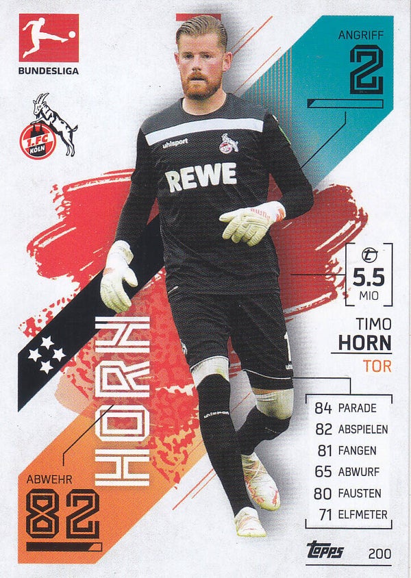 Timo Horn 1.FC Köln Topps Match Attax Bundesliga 2021 Basis Karte Nr.200