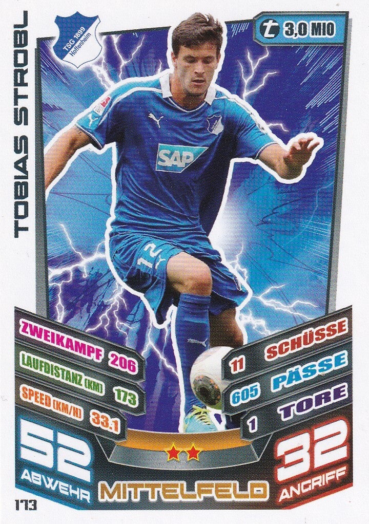 Tobias Strobl / TSG 1899 Hoffenheim / Topps Match Attax 2013 / Basis Karte / Nr. 173