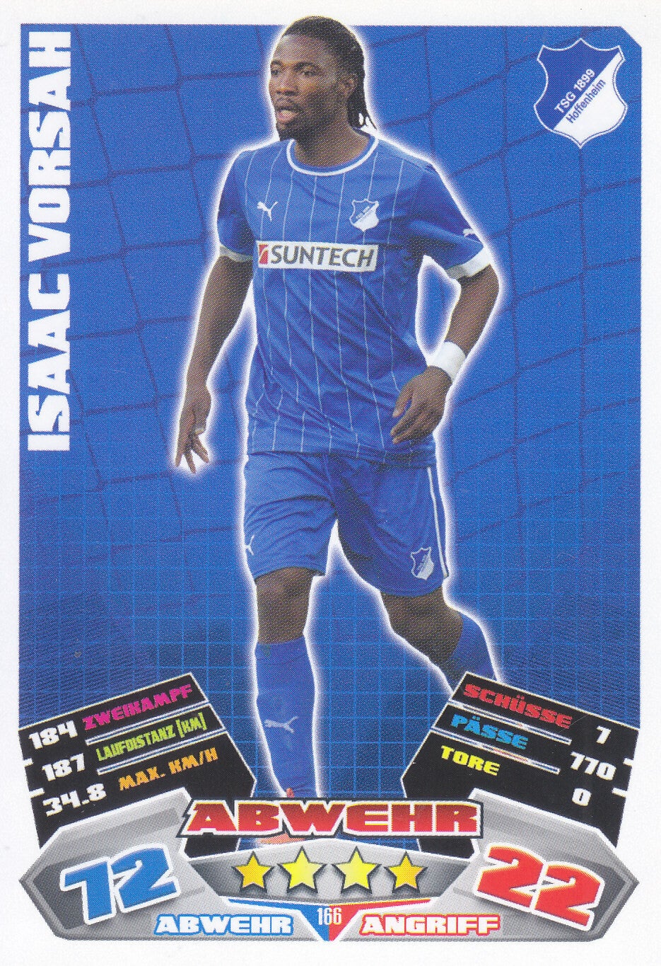 Isaac Vorsah / TSG Hoffenheim / Topps Match Attax 2012 / Basis Karte / Nr. 166
