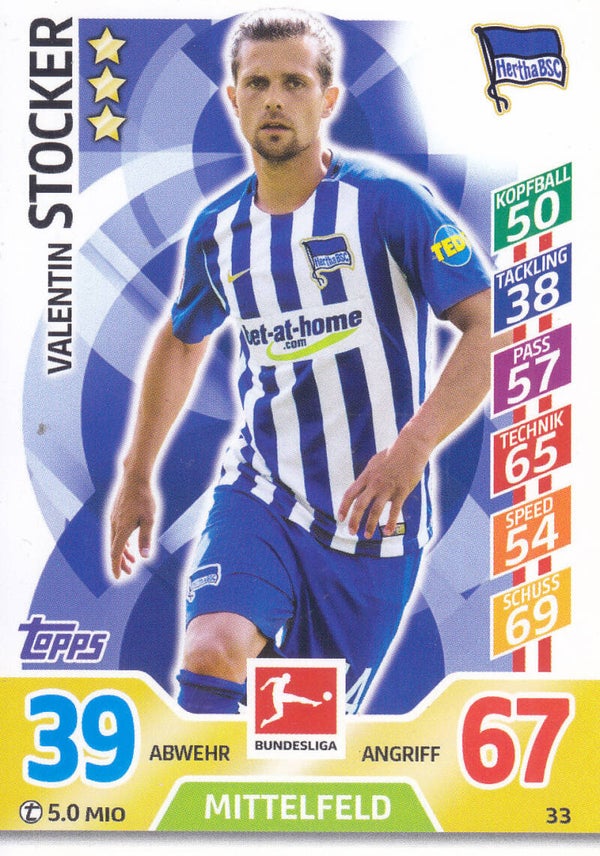 Valentin Stocker / Hertha BSC Berlin / Topps Match Attax 2017 / Basis Karte / Nr. 33