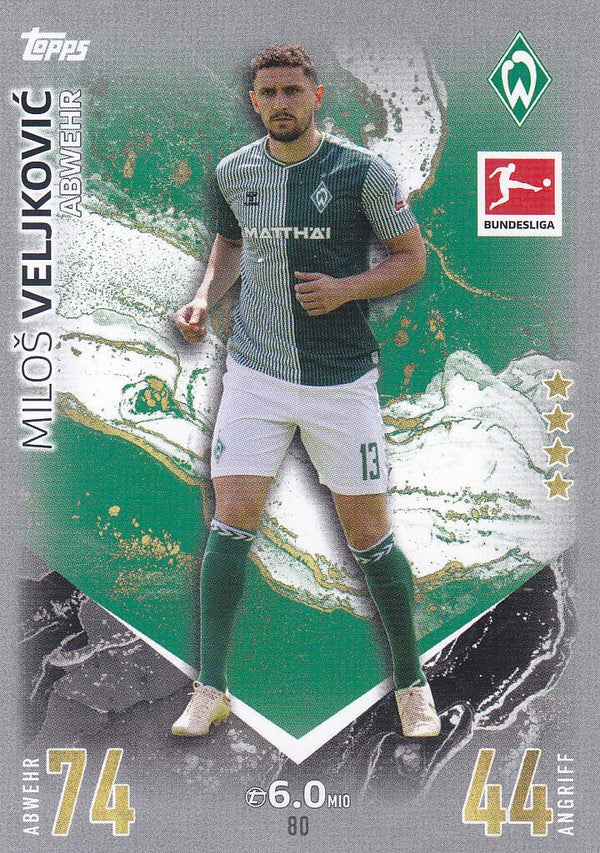 Milos Veljkovic - SV Werder Bremen - Topps Match Attax 2023 - Basis Karte - Nr. 80
