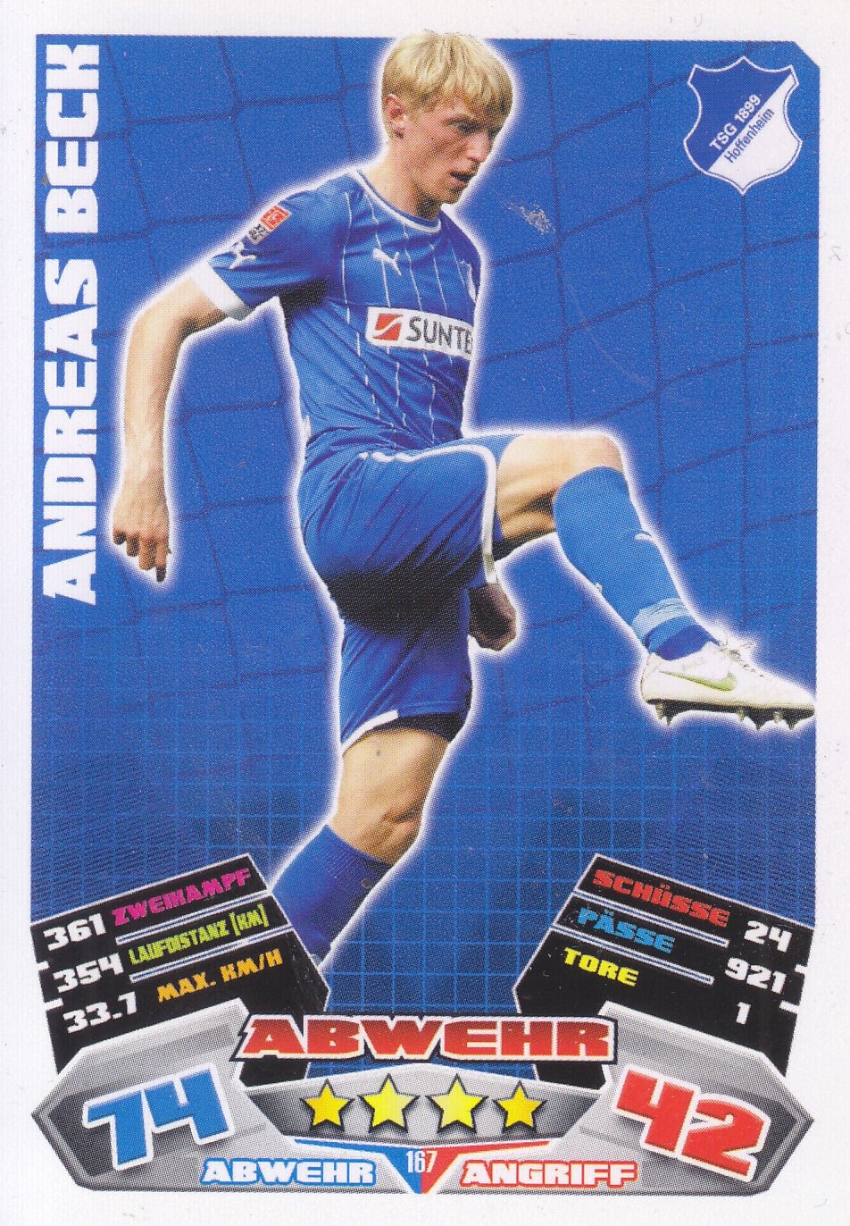 Andreas Beck - TSG Hoffenheim -  Topps Match Attax 2012 - Basis Karte - Nr. 167