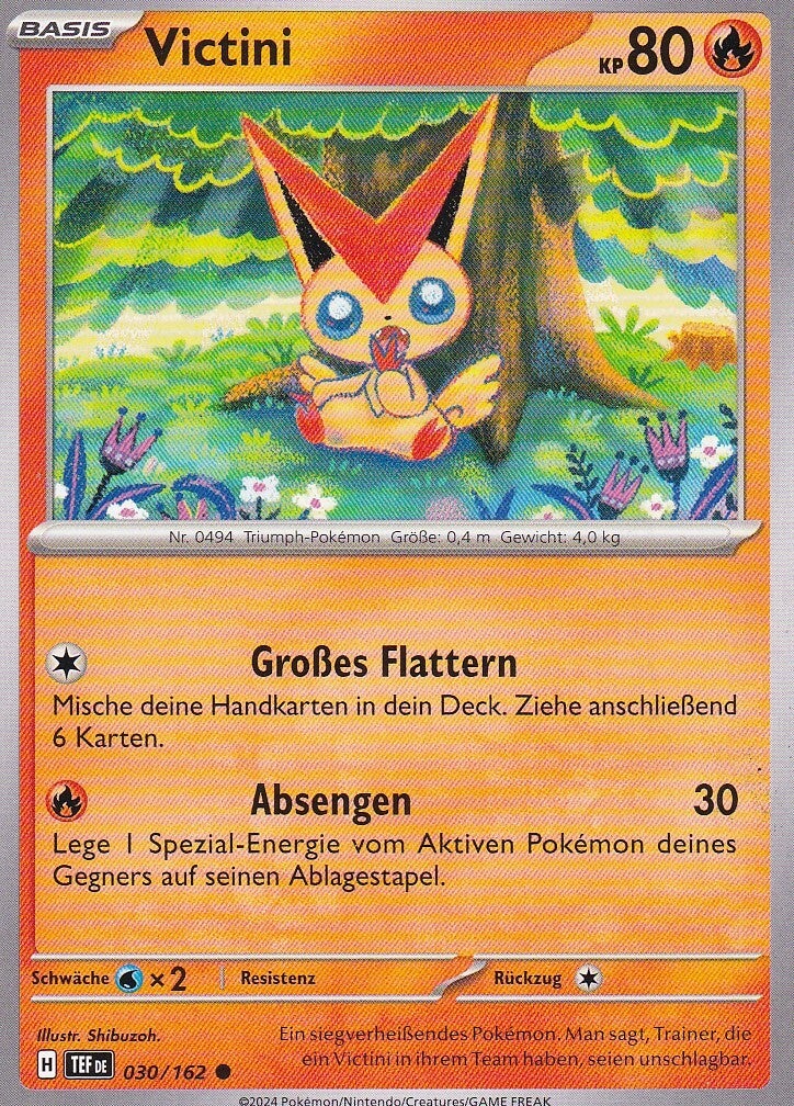 Victini / Pokemon / Gewalten der Zeit 2024 / Basis Karte / Nr. 030/162