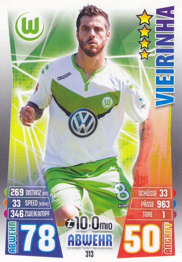 Vieirinha / VFL Wolfsburg / Topps Match Attax 2015 / Basis Karte / Nr. 313