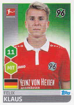 Felix Klaus / Hannover 96 / Topps Bundesliga 2017 / Basis Bild / Nr. 119